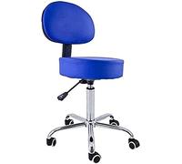 QUIRUMED Tabouret avec Dossier, Base chromée, 5 roulettes et Levage à gaz, Couleur Bleue, Structure métallique, Similicuir Cuir, Rembourrage Haute densité, Hauteur réglable, jusqu'à 150 kg