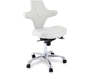 QUIRUMED Tabouret avec Dossier Ergonomique et Design Attrayant, Couleur Blanc cassé, Structure métallique, Similicuir, Hauteur réglable, Inclinaison du Dossier, jusqu'à 150 kg