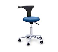 QUIRUMED Tabouret avec Dossier Ergonomique Professionnel, Couleur Bleu Marine, Structure en Acier Inoxydable, Similicuir Cuir, Base avec roulettes, Assise réglable en Hauteur, jusqu'à 120 kg