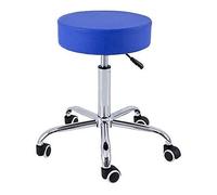 QUIRUMED Tabouret de Base chromé 5 Roues, Acier, Bleu, revêtement en Similicuir, Rembourrage Haute densité, léger, réglable en Hauteur, jusqu'à 150 kg