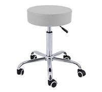 QUIRUMED Tabouret de Base chromé 5 Roues, Acier, Couleur Argent, revêtement en Similicuir, Rembourrage Haute densité, léger, réglable en Hauteur, jusqu'à 150 kg
