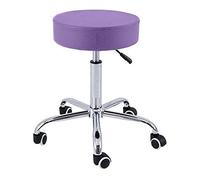 QUIRUMED Tabouret de Base chromé 5 Roues, Acier, Couleur Violet, revêtement en Similicuir, Rembourrage Haute densité, léger, réglable en Hauteur, jusqu'à 150 kg