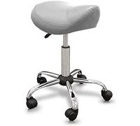 QUIRUMED Tabouret de Type Poney Ergonomique avec Base en Acier, Couleur Argent, revêtement en Similicuir, Hauteur réglable, Assise rembourrée, roulettes pivotantes, jusqu'à 150 kg