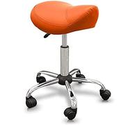 QUIRUMED Tabouret de Type Poney Ergonomique avec Base en Acier, Couleur Orange, revêtement en Similicuir, Hauteur réglable, Assise rembourrée, roulettes pivotantes, jusqu'à 150 kg