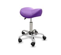 QUIRUMED Tabouret de Type Poney Ergonomique avec Base en Acier, Couleur Violet, revêtement en Similicuir, Hauteur réglable, Assise rembourrée, roulettes pivotantes, jusqu'à 150 kg