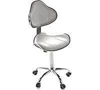 QUIRUMED Tabouret Ergonomique avec Levage à gaz, Base à 5 Roues, Couleur Argent, réglable en Hauteur, Structure en Acier chromé, Similicuir, esthétique, physiothérapie, centres médicaux, Bureau