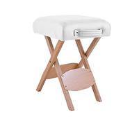 QUIRUMED Tabouret Pliant en Bois avec Assise, revêtement Blanc, Polyvalent, Table d'appoint et Repose-Pieds, Simili Cuir, transportable, jusqu'à 100 kg, 33 x 33 x 48