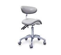 QUIRUMED Tabouret Poney hydraulique Elite, Couleur Argent, multidisciplinaire, Acier Inoxydable, Similicuir Cuir, Dossier Ergonomique, Rembourrage en polyuréthane, Hauteur réglable