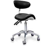 QUIRUMED Tabouret Poney Hydraulique Elite, Noir, Multidisciplinaire, Acier Inoxydable, Simili-Cuir, Dossier Ergonomique, Rembourrage en polyuréthane, Hauteur réglable