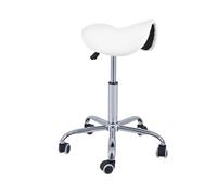 QUIRUMED Tabouret Pony 5 Roues, Base chromée, Blanc, revêtement en Similicuir, réglable en Hauteur, léger, Design Ergonomique, pivotant, jusqu'à 150 kg