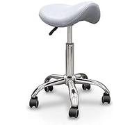 QUIRUMED Tabouret Pony, Base chromée à 5 Roues, Couleur Argent, Ergonomique, léger, Hauteur réglable, Rembourrage Haute densité, Similicuir jusqu'à 150 kg