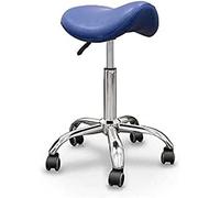 QUIRUMED Tabouret Pony, Base chromée à 5 Roues, Couleur Bleu, Ergonomique, léger, Hauteur réglable, Rembourrage Haute densité, Similicuir jusqu'à 150 kg