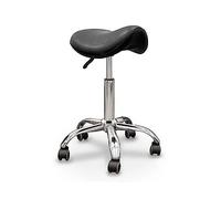 QUIRUMED Tabouret Pony, Base chromée à 5 Roues, Couleur Noir, Ergonomique, léger, Hauteur réglable, Rembourrage Haute densité, Similicuir jusqu'à 150 kg