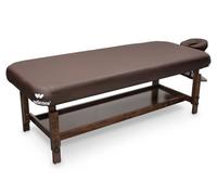 QUIRUMED WELLCORE Table de Massage Fixe en Bois avec Appui-Tête, 185-212 x 76 cm, Hauteur Réglable, Rembourrage 14 cm, avec Étagère Inférieure, Marron