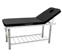 QUIRUMED WELLCORE Table de Massage Fixe Professionnelle en Acier à 2 Sections avec Dossier Réglable, Trou Facial, Porte-Rouleau et Étagère Inférieure, Rembourrage 75 mm, Noir, Jusqu'à 150 kg