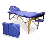 QUIRUMED WELLCORE Table de Massage Pliable avec Dossier Rabattable, fabriquée en Bois, Similicuir Cuir, 195 x 70 cm, Hauteur réglable, tête Amovible, Trou Facial, Bleu, jusqu'à 225 kg