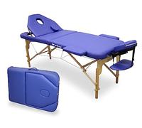 QUIRUMED WELLCORE Table de Massage Pliable en Bois avec Dossier Rabattable, Plus, 185 x 65 cm, Similicuir Hauteur réglable, tête Amovible, Trou Facial, Bleu, jusqu'à 225 kg