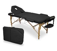 WELLCORE Table de Massage Pliable en Bois avec Dossier Rabattable, Plus, 185 x 65 cm, Similicuir Hauteur réglable, tête Amovible, Trou Facial, Noir, jusqu'à 225 kg