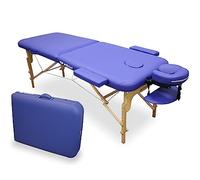 QUIRUMED WELLCORE Table de Massage Pliable en Bois en Similicuir 185 x 65 cm, Hauteur réglable, tête Amovible, Deux Bras d'agrandissement, Trou Facial, Couleur Bleu, jusqu'à 225 kg