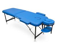 QUIRUMED WELLCORE Table de Massage Pliante en Aluminium, 185 x 60 cm, Hauteur Réglable, avec Accoudoirs et Sac de Transport, Bleu