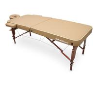QUIRUMED WELLCORE Table de Massage Pliante en Bois pour Massage et Spa, Beige Sable, 185 x 70 cm, Hauteur Réglable, avec Appui-Tête, Accoudoirs et Sac de Transport, Table Professionnelle Portable