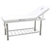 QUIRUMED WELLCORE Table fixe professionnelle en acier 2 corps avec dossier réglable, trou facial, porte-rouleau et plateau inférieur, tapissé 75 mm, couleur blanche, jusqu'à 150 kg
