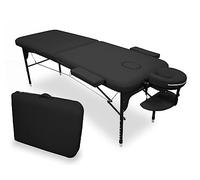 WELLCORE - Table Pliante en Aluminium, 185 x 65 cm, Similicuir, Hauteur réglable, Tête articulée, Trou du Visage, Bras latéraux, Noire, Sac à Dos de Transport, Jusqu'à 225 kg