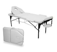 QUIRUMED WELLCORE Table Pliante en Aluminium avec Dossier Rabattable, 185 x 65 cm, Similicuir Hauteur réglable, tête articulée, Trou Facial, Couleur Blanc, Sac à Dos de Transport, jusqu'à 225 kg
