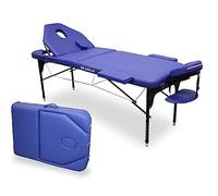 QUIRUMED WELLCORE Table Pliante en Aluminium avec Dossier Rabattable, 185 x 65 cm, Similicuir Hauteur réglable, tête articulée, Trou Facial, Couleur Bleu, Sac à Dos de Transport, jusqu'à 225 kg