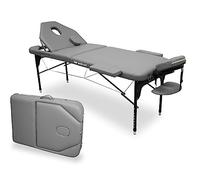 QUIRUMED WELLCORE Table Pliante en Aluminium avec Dossier Rabattable, 185 x 65 cm, Similicuir Hauteur réglable, tête articulée, Trou Facial, Couleur Argent, Sac à Dos de Transport, jusqu'à 225 kg