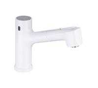 Quirxio Robinet de lavabo moderne à capteur en laiton - Robinet de lavabo extractible Smart Touch, mitigeur chaud/froid, robinet de lavabo sans contact (blanc)