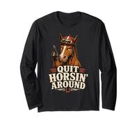 Quit Horsin Around Funny Horse Pointing Hoof Finger Absurd Manche Longue
