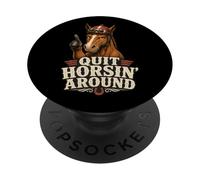 Quit Horsin Around Funny Horse Pointing Hoof Finger Absurd PopSockets PopGrip Adhésif