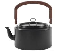 QuivyLivy Bouilloire de camping légère, avec poignée en bois, casserole à ébullition rapide, bec verseur, cafetière en aluminium, bouilloire à thé d'extérieur, carafe d'eau de randonnée (noir)