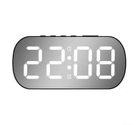 QuivyLivy Horloge murale moderne avec miroir, réveil numérique LED pour chambre à coucher avec température, luminosité réglable, alimentation USB (B-Blanc)