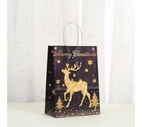 QuivyLivy Lot de 12 sacs de Noël réutilisables avec poignée torsadée Noir et doré (039-2)