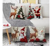 QuivyLivy Lot de 6 housses de coussin de Noël avec motif renne et lapin, housse de coussin en lin résistant à la décoloration avec fermeture éclair invisible pour chambre