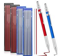 QuivyLivy Marqueur en métal avec taille-crayon intégré, recharges Kaolin argentées pour soudure, fabrication et travail du bois, outil de traçage visible sur tuyaux en acier foncé, rouge ou bleu (2