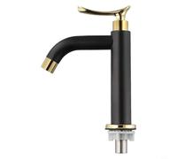 QuivyLivy Robinet de lavabo moderne noir doré simple mitigeur d'eau froide en acier inoxydable 304 bec court et haut pour lavabo à un trou (court)