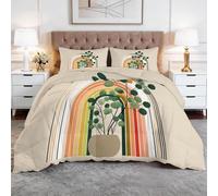 Quixora Couette 140 x 200 cm Imprimée Feuilles botaniques Arche bohème Vert 4 Saisons Beige Couette sans Housse 2 Personnes en Microfibre, Couettes Réversible Ultra Douce Chaude Lavable en Machine