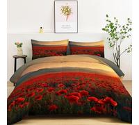 Quixora Couette 140 x 200 cm Imprimée Floral Champ de Coquelicots 4 Saisons Couette sans Housse 2 Personnes en Microfibre, Couettes Réversible Ultra Douce Chaude Lavable en Machine