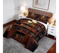 Quixora Couette 180 x 200 cm Bibliothèque Style Réaliste Imprimée 4 Saisons pour Lit 2 Personnes, Edredon Réversible Hypoallergénique - sans Housse, avec 2 Taies d'oreiller 65x65 cm