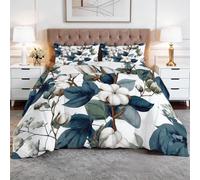 Quixora Couette 200 x 200 cm Coton Plantes Vertes Country Rustique Imprimée 4 Saisons pour Lit 2 Personnes, Edredon Réversible Hypoallergénique - sans Housse, avec 2 Taies d'oreiller 65x65 cm