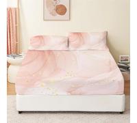 Quixora Drap Housse 140x190 Motif Motif de Marbre Rose Housse de Matelas, Enfants Protection de Matelas 30cm, Antidérapants Résistant aux Rides Drap Housse Set en Microfibre avec Taies d'oreiller x2