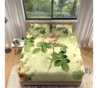 Quixora Drap Housse 140x190cm imprimé à motifPivoine Housse de Matelas Protège en Microfibre avec Bonnet 30cm - Antidérapants Résistant aux Rides, avec Taies d'oreillers