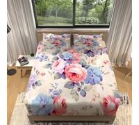 Quixora Drap Housse 140x190cm imprimé à motifUne Rose Housse de Matelas Protège en Microfibre avec Bonnet 30cm - Antidérapants Résistant aux Rides, avec Taies d'oreillers