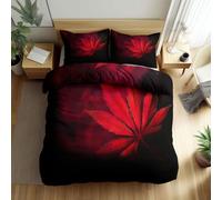 Quixora Durable Parure de lit Réversible Noir - Set de Housse de Couette Feuilles d'érable Rouge Plantes 200 x 220 cm avec 2 taies d'oreiller pour lit Standard 2 Personnes, Hypoallergénique