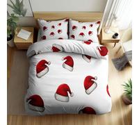 Quixora Durable Parure de lit Réversible - Set de Housse de Couette Chapeau de Père Noël 180 x 200 cm avec 2 taies d'oreiller pour lit Standard 2 Personnes, Hypoallergénique