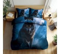 Quixora Durable Parure de lit Réversible - Set de Housse de Couette Loup Sinistre Fantastique Ciel étoilé 90 x 190 cm avec 1 taies d'oreiller pour lit Standard 1 Personnes, Hypoallergénique