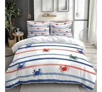 Quixora Housse De Couette 200 x 200 cm Parure De Lit Dessin Animé Thème Nautique Aquarelle Crabe Impression Housse de Couette Set 3 Pièces, Blanc